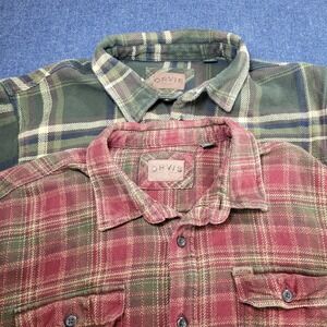 Orvis Mens XXL Flannel Shirt Bundle 2 Pack Plaid Cotton Button Down Green Red